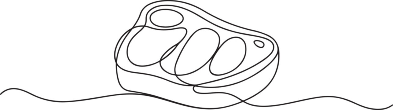 one line drawing Beef steak food icons, Continuous one line drawing of meat veal, pork, beef. one line Icon drawing