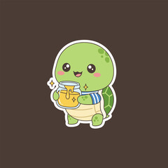 Adorable Turtle Holding Honey Jar - A Sweet Cartoon Illustration.