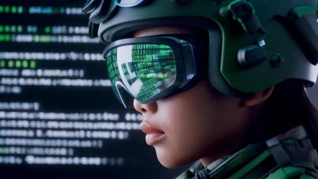 Cinematic profile shot of an elite commando in tactical gear, reflective helmet visor showing a blurred urban city reflection, 4k.