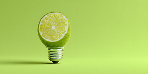 Glowing light bulb in shape of lime fruit nature minimalist
