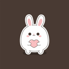 Adorable White Bunny Holding a Pink Heart Illustration.