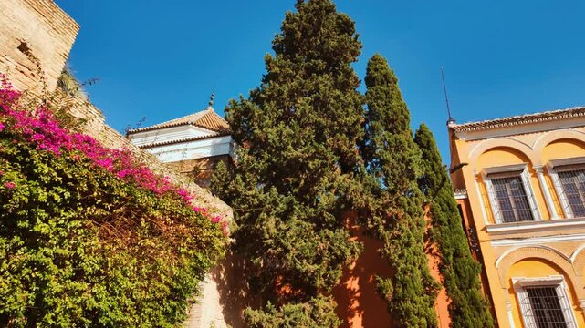Patio de las Doncellas, the main courtyard of the Real Alcazar, Seville, Andalusia, Spain a royal palace showcasing Moorish, Gothic, and Renaissance styles
