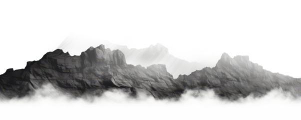 dark mountains in fog landscape isolated on white or transparent png