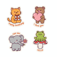 Obraz premium Cute Animal Stickers - Cat, Bear, Elephant, and Frog Designs.