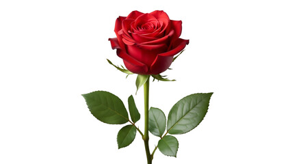 Fototapeta premium Red rose with green leaves on white background
