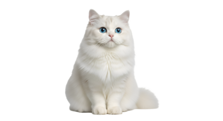 White British Shorthair Cat Sitting Isolated on White Background