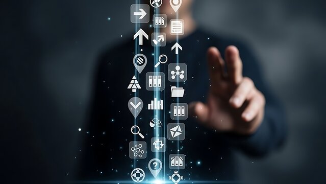 Empowering digital future human interaction with advanced technology icons. - Powered by Adobe