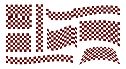 set of red checkered flags and patterns on transparent background