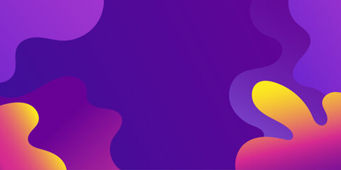Abstract purple background with vibrant fluid liquid shapes in yellow and orange, featuring a modern colorful aesthetic for creative digital marketing banners and social media posts.