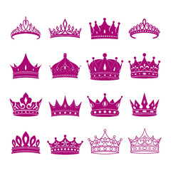 collection of pink princess crowns on transparent background