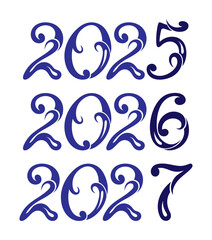 Black and red New Year 2025, 2026, 2027 decorative design. Tattoo design of New Year 2025, 2026, 2027 llustration. Silhouette of yesrs illustration. 