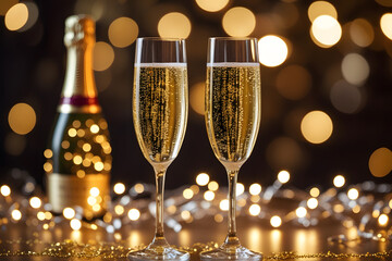 New Year Celebration Toast with Champagne Glasses