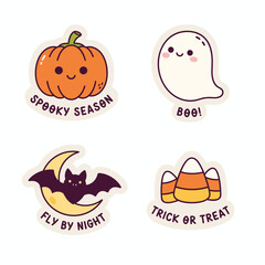 Cute Halloween Stickers - Pumpkin, Ghost, Bat, and Candy Corn Designs.