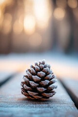 Freezing Cold Temperature Concept with Icy Pinecone in Winter Sun