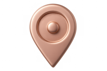 Rose gold 3d map pointer icon marking location, pin drop for travel destination, gps navigation, transparent background