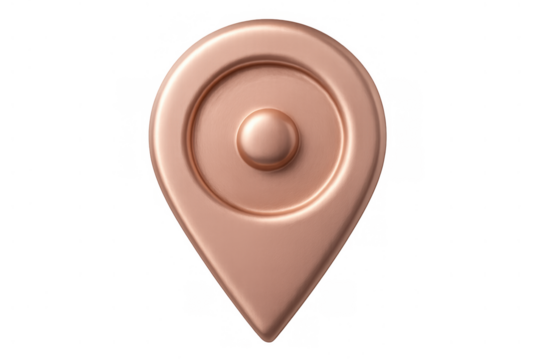 Rose gold 3d map pointer icon marking location, pin drop for travel destination, gps navigation, transparent background - Powered by Adobe