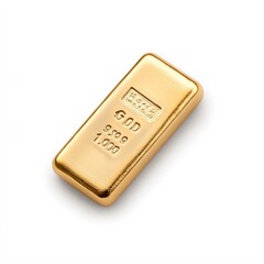 A close-up view of a gold bar showcasing its shiny surface and engraved details, This image can be used in finance articles, investment materials, or marketing for luxury goods,