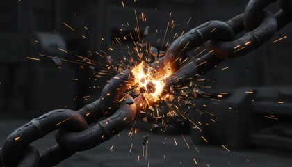 Heavy Iron Chain Breaking with Intense Sparks and Explosive Force