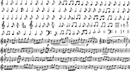 Detailed musical composition with notes and symbols on sheet music © Mofajjol