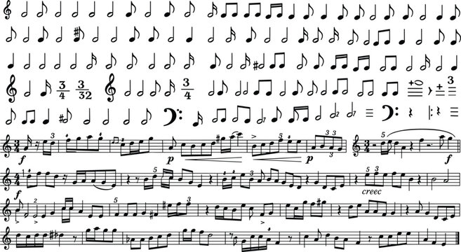 Detailed musical composition with notes and symbols on sheet music