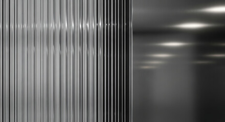 Blurry abstract background with vertical lines and reflective surface in shades of gray and black.