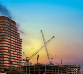 Construction site with cranes, Tampa Bay Florida