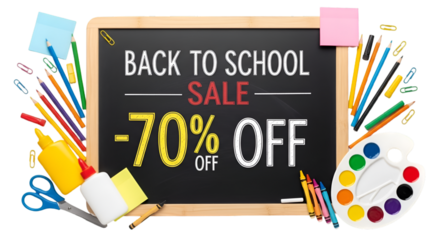 Back to school sale banner with blackboard and stationery