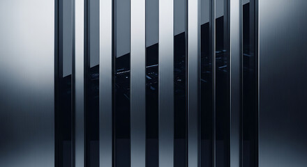 Close-up of a dark metallic fence or gate with vertical bars against a blurred gradient background.