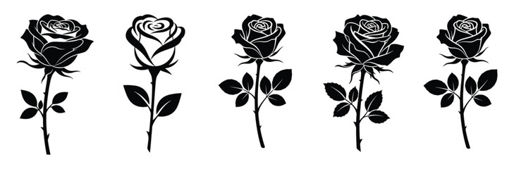 Elegant black rose silhouettes for design and decoration