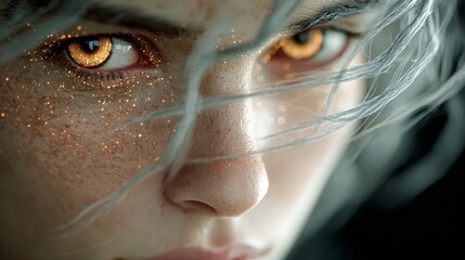 Woman with sparkling face and captivating golden eyes