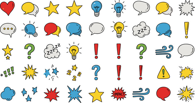 Vibrant comic book style speech bubbles and symbols