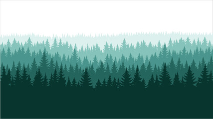 Seamless misty green conifer forest pattern on transparent. © Uttpol Saha