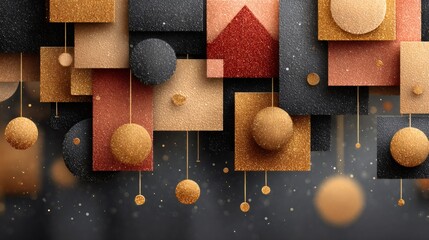 Golden glitter geometric shapes abstract celebration background
