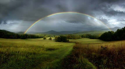 Fototapeta premium Vibrant rainbow over lush meadow