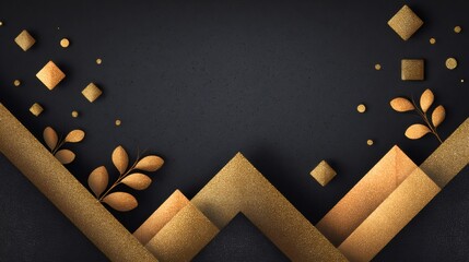 Golden glitter geometric pattern with black background