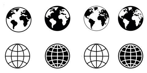 Set of modern globe icons in black and white vector. © akram