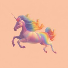 A whimsical unicorn leaps against a soft pastel background, showcasing vibrant colors that evoke magic and fantasy, Ideal for children's illustrations, storytelling, or creative projects,
