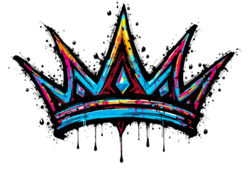 Stylish crown symbol with colorful graffiti design luxury royal icon isolated on white background
