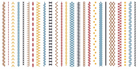 Colorful patterned lines isolated on white background