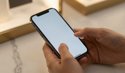 Modern Hands Holding Smartphone in Contemporary Interior