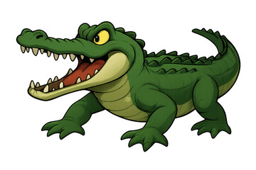 Obraz premium Green crocodile cartoon character showing fanged teeth and open jaws, a dangerous, angry reptile mascot with transparent background