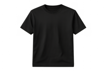 Black standard male t-shirt on a transparent background, perfect for clothing mockups, branding, and e-commerce product promotion