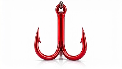 Red Metallic Double Fishing Hook – Sharp Prongs and Loop Design for Secure Catching