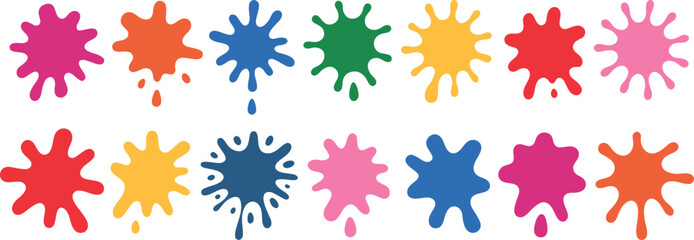 Red and yellow paint splashes forming a festive winter pattern with snowflake and star elements in a colorful vector design