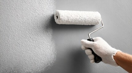 Obraz premium Gloved hand painting wall white