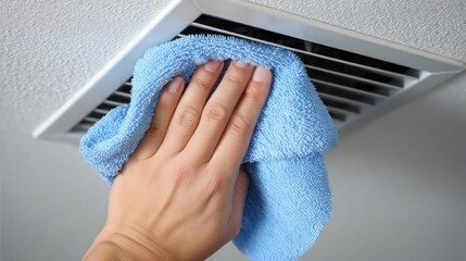 Cleaning ceiling vent with microfiber cloth