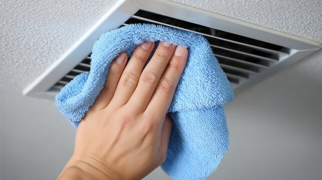 Cleaning ceiling vent with microfiber cloth