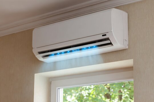 Home ventilation AC unit blowing blue air