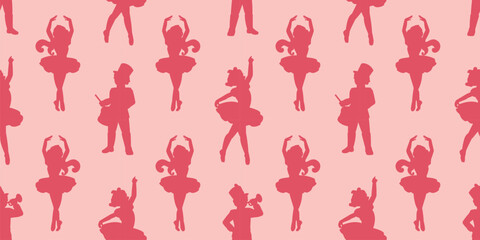 A tender coquette core horizontal seamless background with a soft pink Nutcracker ballet aesthetic featuring soldiers and princesses.