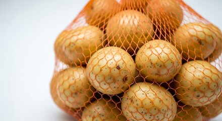 Fototapeta premium Brown lychee fruits in mesh bag on white background